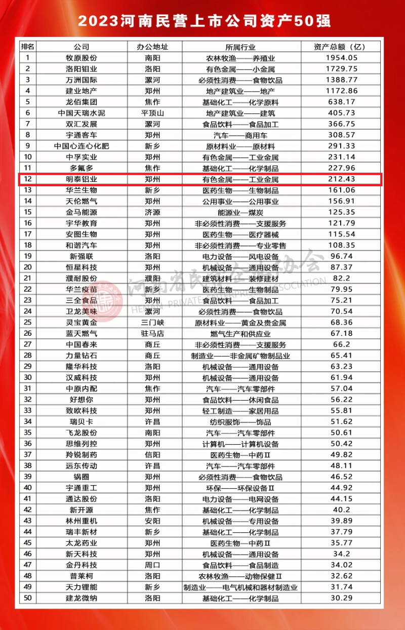 俄罗斯专享会294官网 - 俄罗斯专享会网站登录铝业荣登河南民营上市公司50强全部榜单
